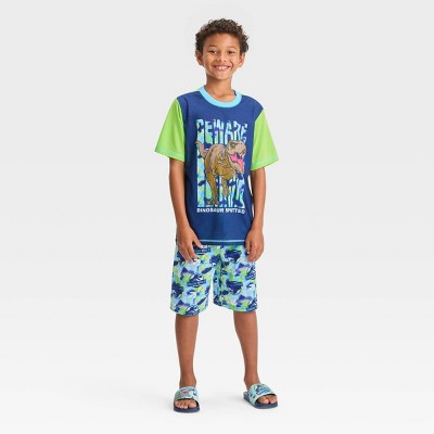 Boys\' Jurassic World 2pc Pajama Set With Slide Sandals - Green : Target
