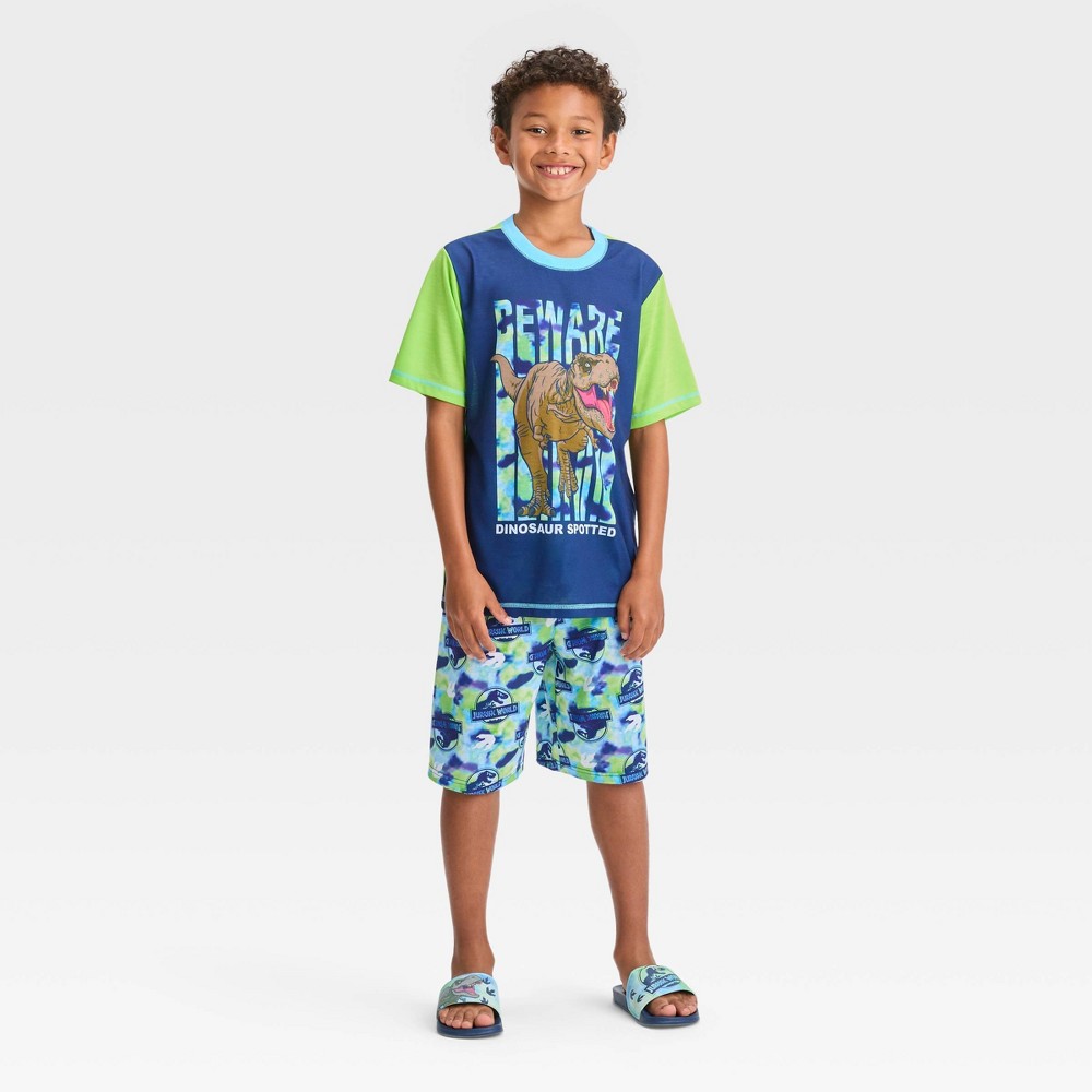 Boys' Jurassic World 2pc Pajama Set with Slide Sandals - Green 6-7