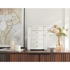 Stufurhome Solid Wooden Jewelry Box with Mirror & 4 Drawers for Rings, Earrings, Necklaces, Bracelets,White - 1 of 4