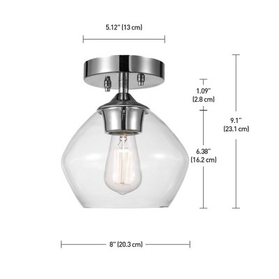Harrow 9" Chrome Semi-Flush Mount with Curved Clear Glass Shade