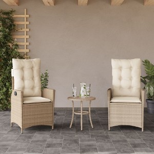 vidaXL Reclining Patio Chairs 2 pcs with Cushions Beige Poly Rattan - 1 of 4