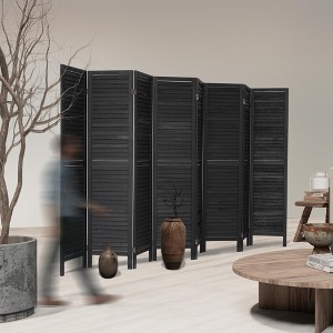NicBex 8-panel Display 5.6' Room Divider Portable Wooden Folding Privacy Screen Louvered Freestanding Wall Partition for Home & Office, Black - 1 of 4