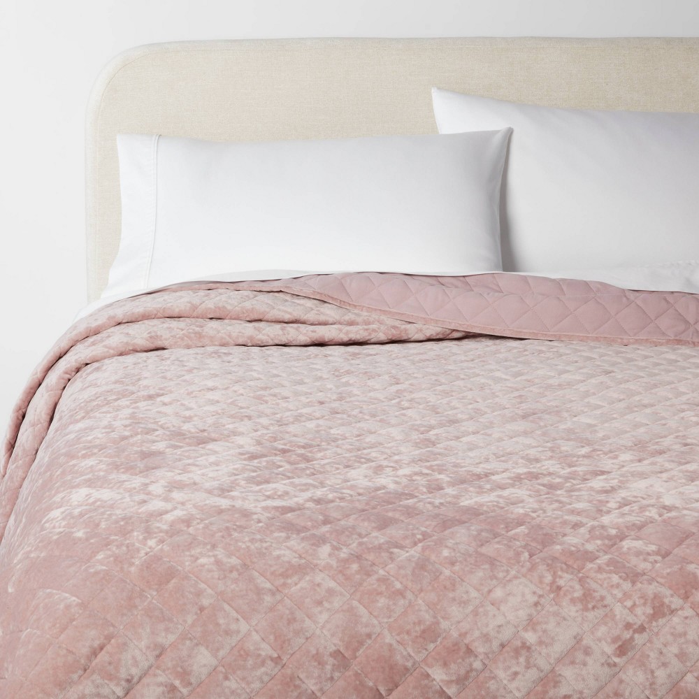 Photos - Bed Linen King Luxe Diamond Stitch Velvet Quilt Mauve - Threshold™