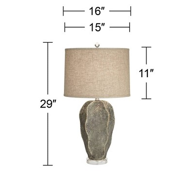 Gray Faux Granite Resin Table Lamp with Beige Linen Shade