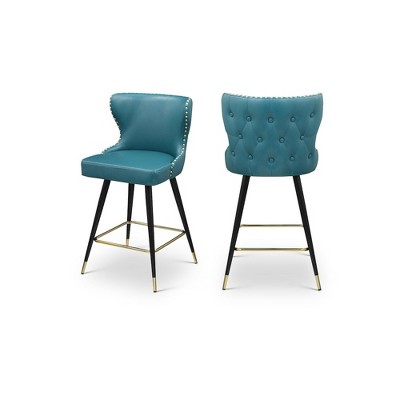 Meridian Furniture,Hendrix Blue Vegan Leather Counter/Bar Stool, Set of 2