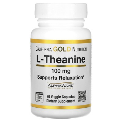 California Gold Nutrition L-Theanine, Featuring AlphaWave, 100 mg, 30 Veggie Capsules