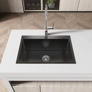 Gulches 27"x19" Black Overmount Single Bowl Kitchen Sink, 20 Gauge 304 Stainless Steel, with US Standard Drain & Hook - 1 of 4
