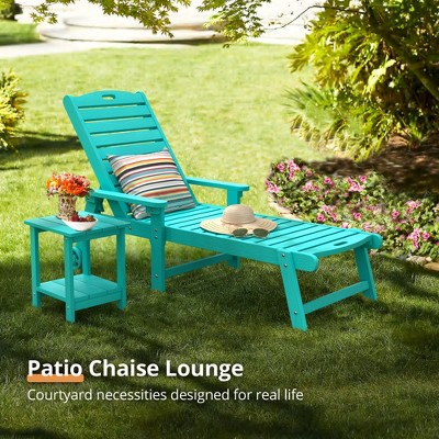 Chaise Lounge Chair with Table, 2-Piece, Outdoor Pool Lounge Chairs with Adjustable Backrest, Resin Patio Lounge Chairs with Wheels for Outside