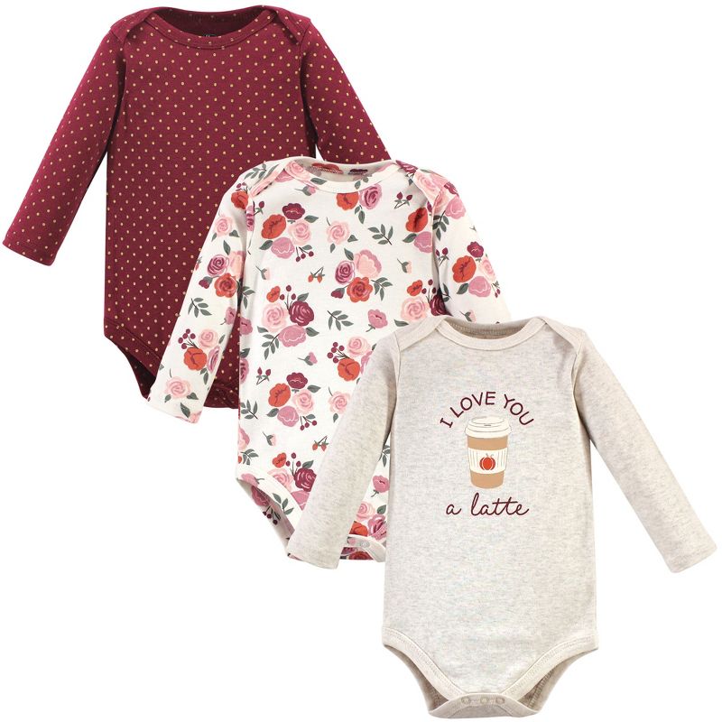 Hudson Baby Infant Girl Cotton Long-Sleeve Bodysuits 3pk, Pumpkin Spice, 1 of 4