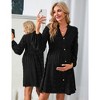 Maternity Swiss Dot Dress V Neck Long Sleeve Button Down Mini Dress Baby Shower Photoshoot with Pockets - 2 of 4