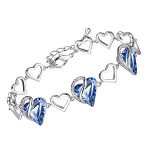 Leafael Infinity Love Heart Birthstone Crystal Link Bracelet, Silver Plated, 7“+2” Adjustable Chain - 1 of 4