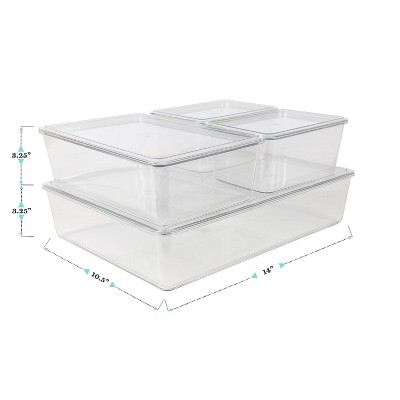 Clear Stackable Plastic Storage Bins with Lids, 4-Piece Set