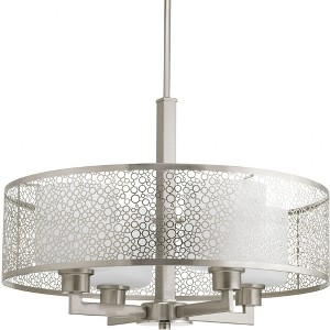 Progress Lighting Mingle 4-Light Pendant, Brushed Nickel, Etched Parchment Glass Shade - 1 of 4
