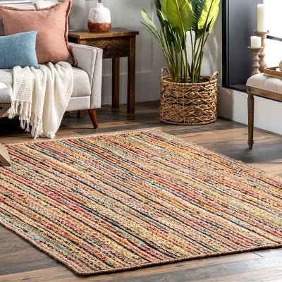Handmade Multicolor 8x10 Cotton Jute Braided Area Rug