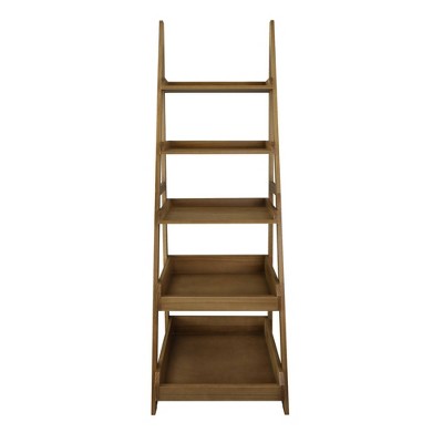 Flora Home 74" 5 Shelf Ladder Bookcase Alpine Gray: Solid Wood, Open Back Design, Steel Hardware