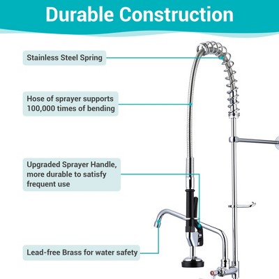 36" Stainless Steel Wall Mount Kitchen Faucet with Pull-out Spray