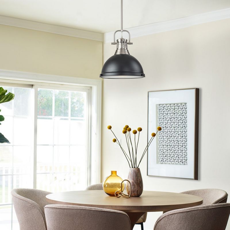 C Cattleya 1-Light Satin Nickel and Black Shaded Pendant Light with Frosted Glass Shade, 5 of 8