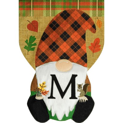 Fall Gnome Burlap Monogram Letter M Garden Flag 18" x 12.5" Briarwood Lane