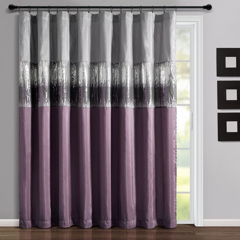 Home Boutique Night Sky Window Curtain Panel Purple/Gray Single 100x84, 1 of 2