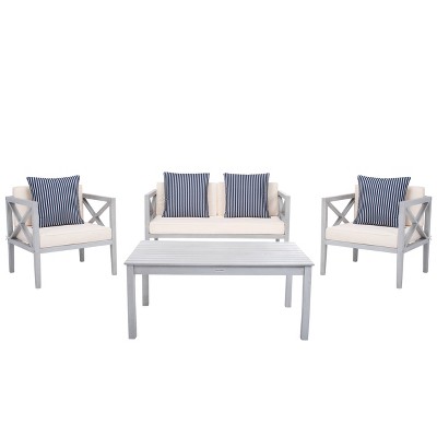 Nunzio 4pc Living Set with Accent Pillows - Gray/Beige/Navy - Safavieh