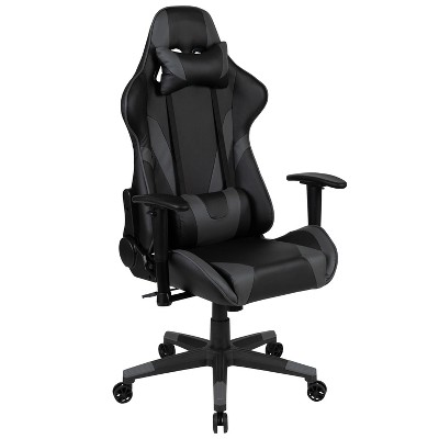 Adjustable Gray Wood Gaming Desk & Chair Set with Cup Holder and Headphone Hook