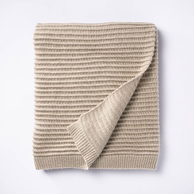 Rib Knit Reversible Throw Blanket Neutral - Threshold™ designed with Studio McGee
