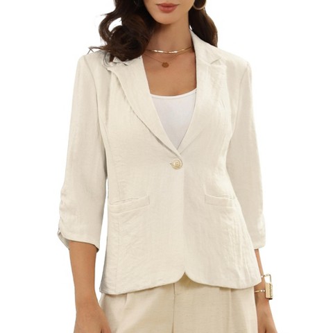 Женские пиджаки INSPIRE CHIC Linen Notched Collar One Button 3/4 Sleeve Casual Work Business Blazers Large Beige