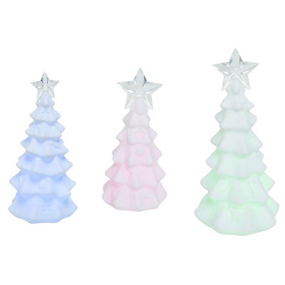 Transpac Artificial 10 in. White Christmas Light Up Colorful Trees Set of 3