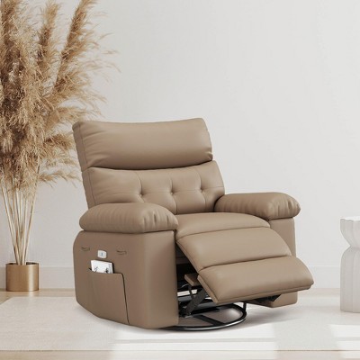 Oversized PU Leather Power Swivel Rocker Recliner Chair with Massage Function