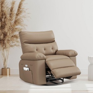 Oversized PU Leather Power Swivel Rocker Recliner Chair with Massage Function - 1 of 4