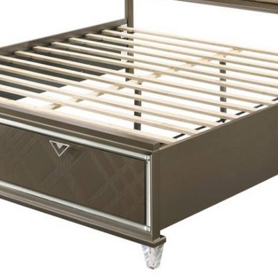 Skylar Queen Champagne Faux Leather Storage Bed with LED