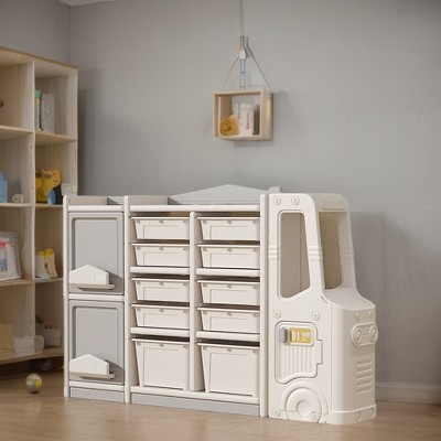 Infurnic Doll Furniture Children's toy storage cabinets, Multifunctional kitchen cabinet in children's room, Grey, 57.09"*12.60"*36.22"