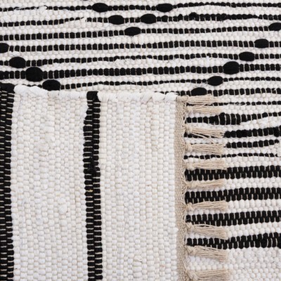 Boho-Chic Black Stripe Hand-Woven Kilim Square Rug