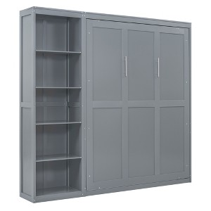 CLIHOME Queen Size Murphy Bed Bedroom Furniture Hiddable Wall Bed With Shelves - 1 of 4