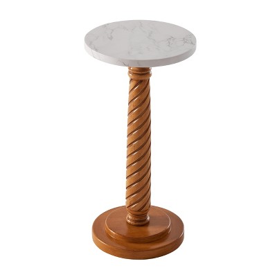 JIONJOY Farmhouse Pedestal End Table with Tray Top - Distressed White Finish, Solid Wood Legs - Compact Side Table