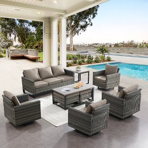 POCASSY 9 Pieces Patio Furniture Set, Outdoor Sofa Couch Patio Set with Swivel Chair and Coffee Table, Luxury Outdoor Conversation Set for Deck Garden - 1 of 4