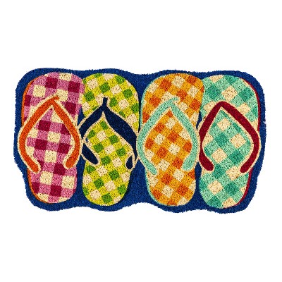 Evergreen Plaid Flip Flops Shaped Coir Mat
