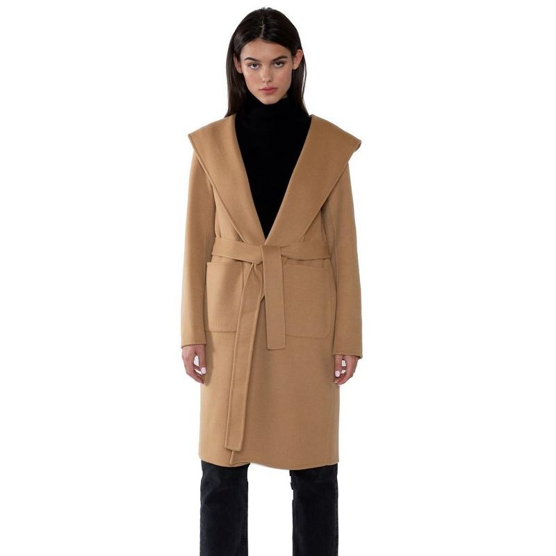 JENNIE LIU Women's Cashmere Wool Double Face Hooded Overcoat with Belt, 4 of 5