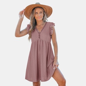 Women's Creme/Navy Eyelet V-Neck Cover-Up Mini Dress - Cupshe - 1 of 3