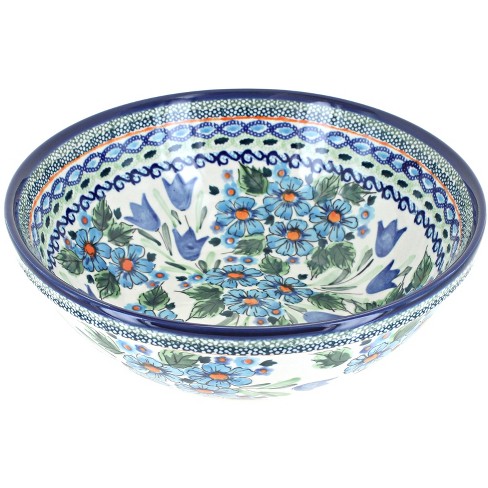 Blue Rose Polish Pottery  Flowering Peacock Large Mixing Bowl