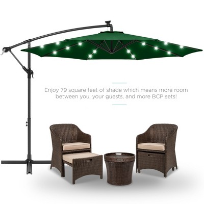 10ft Green Polyester Market Patio Umbrella with Adjustable Tilt and LED Lights