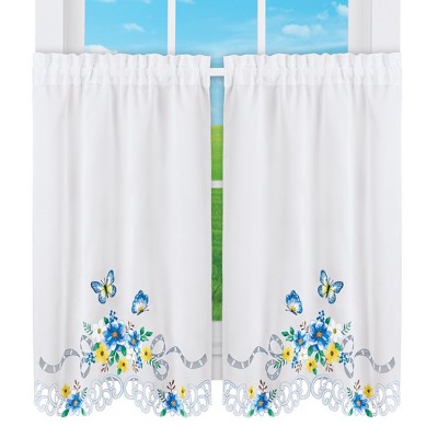 Collections Etc Dainty Butterfly Floral Scalloped Edge Café Kitchen Curtains