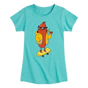 Girls' - Instant Message - Hot Dog Skater Fitted Short Sleeve Graphic T-Shirt - 1 of 4
