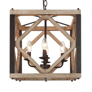LNC Quaint 4-Lights 14" Farmhouse Square Pendant  Lights, Grayish White Wood and Rustic Brown - 1 of 4