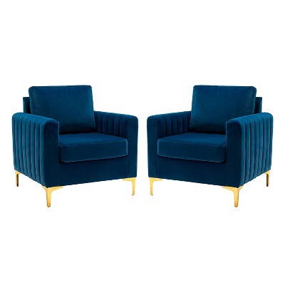 Set of 2 Iapygia Contemporary Tufted Wooden Upholstered Club Chair with Metal Legs for Bedroom Club Chair| ARTFUL LIVING DESIGN
