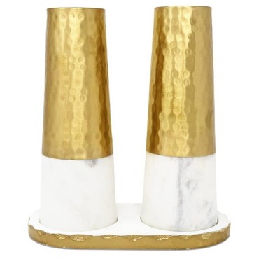 Classic Touch Marble and Gold Salt & Pepper Shaker  Set on Tray, 8"