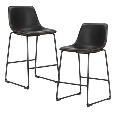 NicBex Set of 2 Bar Stools for Kitchen Island,Modern Leather Counter Bar Stools with Metal Legs,Bar Chairs for Dining Rooms,Kitchens,Brown/Black