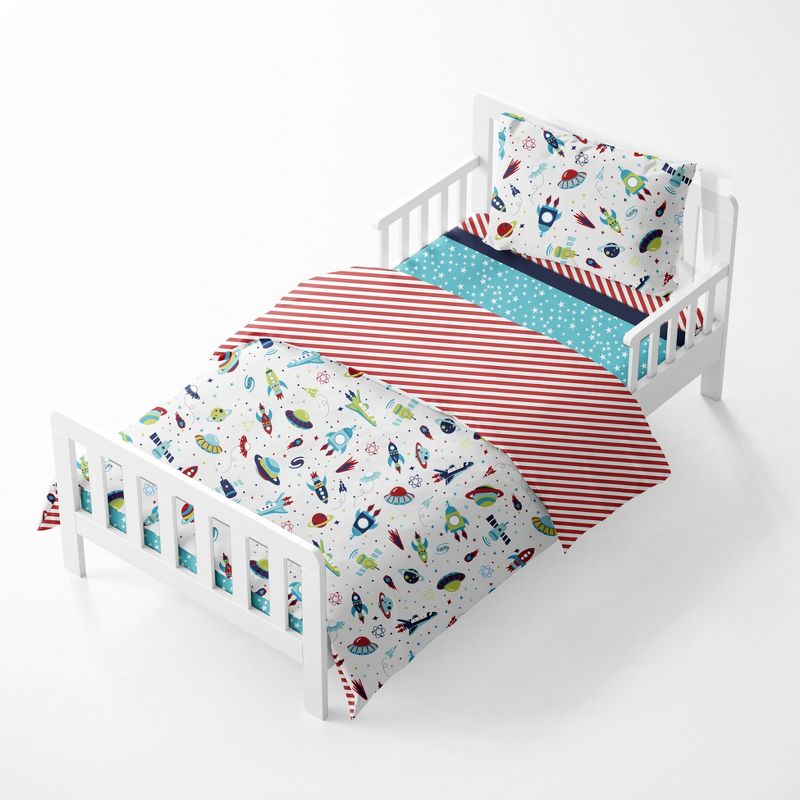 Bacati - Airspace Aqua Navy Green Red 4 pc Toddler Bedding Set, 3 of 8