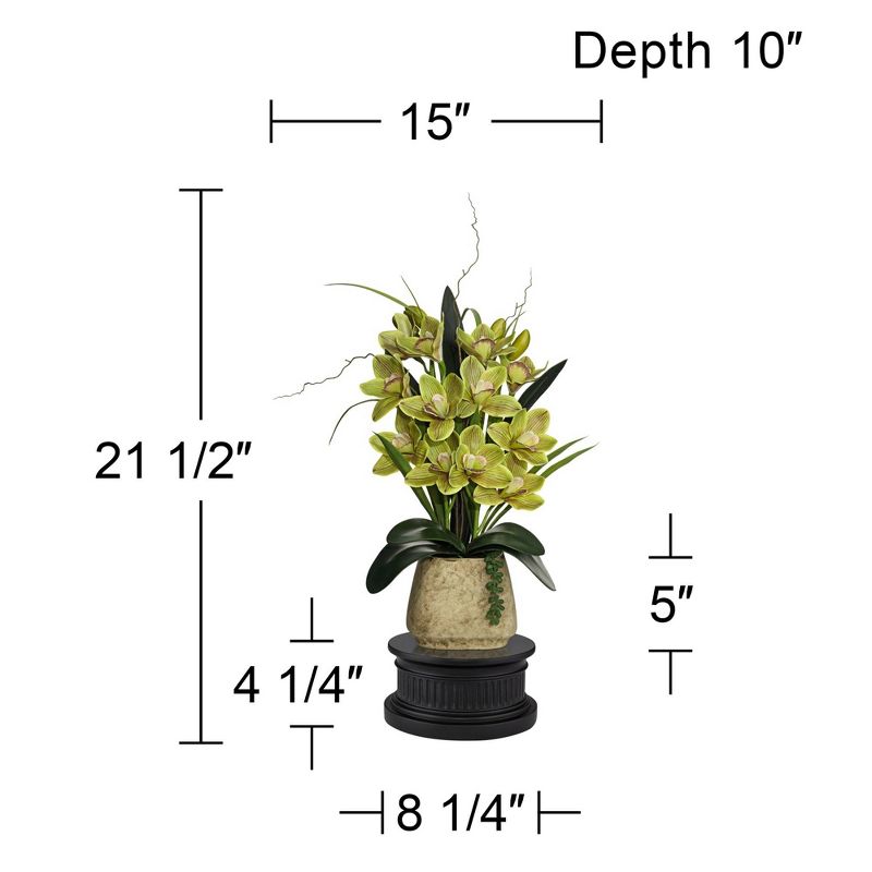Dahlia Studios Potted Faux Artificial Flowers Realistic Green Cymbidium in Ceramic Pot with Black Riser Home Decor 21 1/2" High, 4 of 6