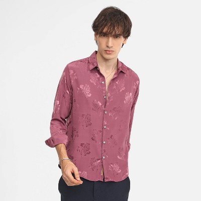 Campus Sutra Men Men's Rouge Pink Self-Design Floral Shirt